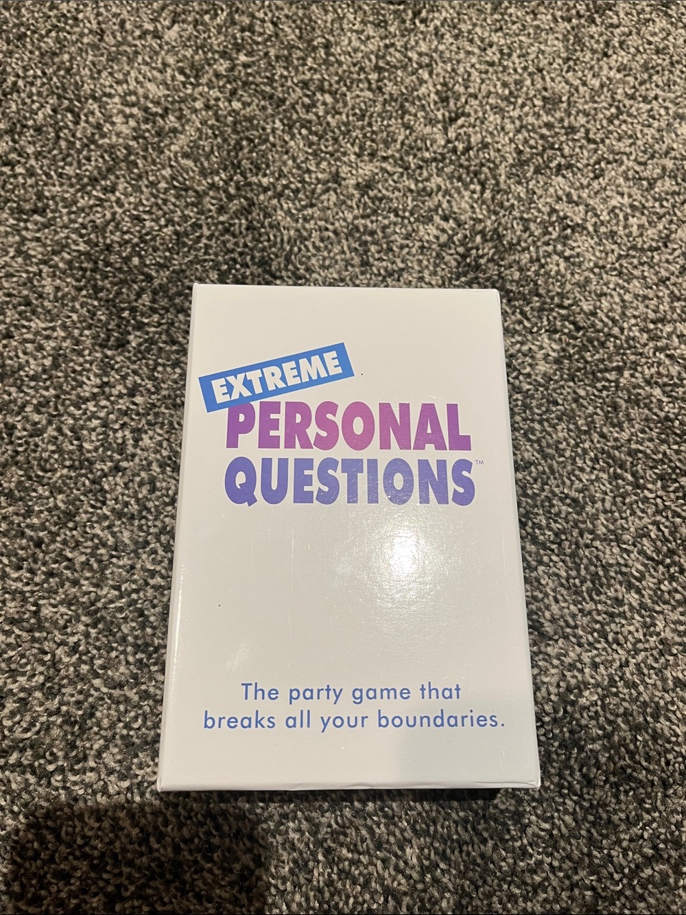 Extreme Personal Questions Party Card Game - White with Purple & Blue Logo